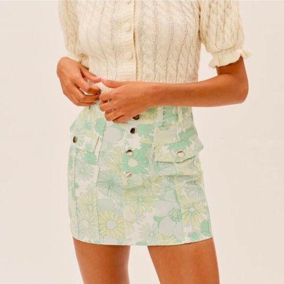 For Love And Lemons Dresses & Skirts - For Love & Lemons Peyton Skirt NWT M Mini Mint Green Floral Boho Pastel Prairie
